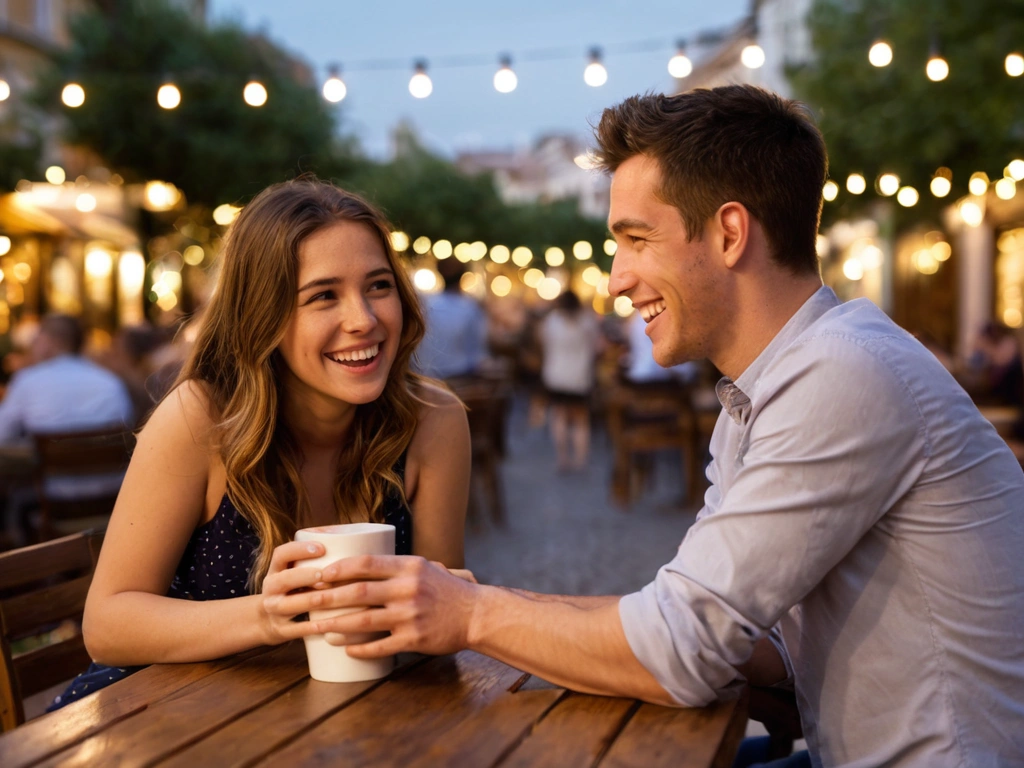 Coffee date scene with warm lighting